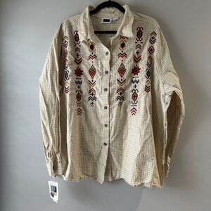C.S.T. Sport Button Down Shirt Womens 3X Tan Embroidered Cotton NWT Southwestern